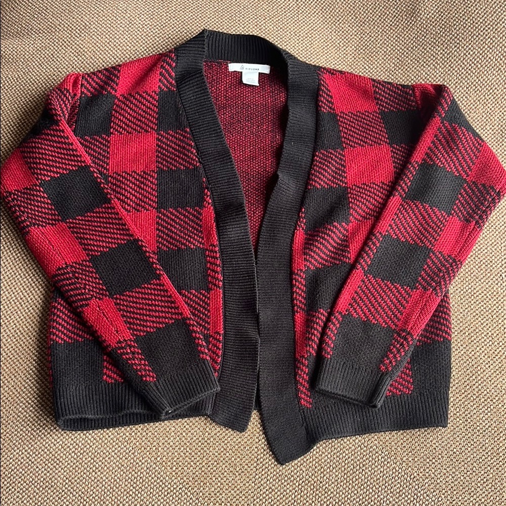 Ripzone | Red and Black Plaid Cardigan, Youth Medium